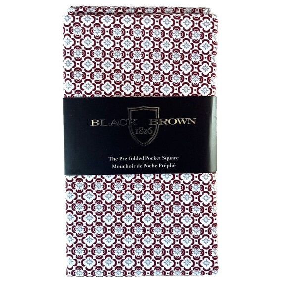 2-PK BLACK BROWN 1826 Pre-Folded Pocket Squares Red Celtic & Blk White Checkered - Picture 2 of 5
